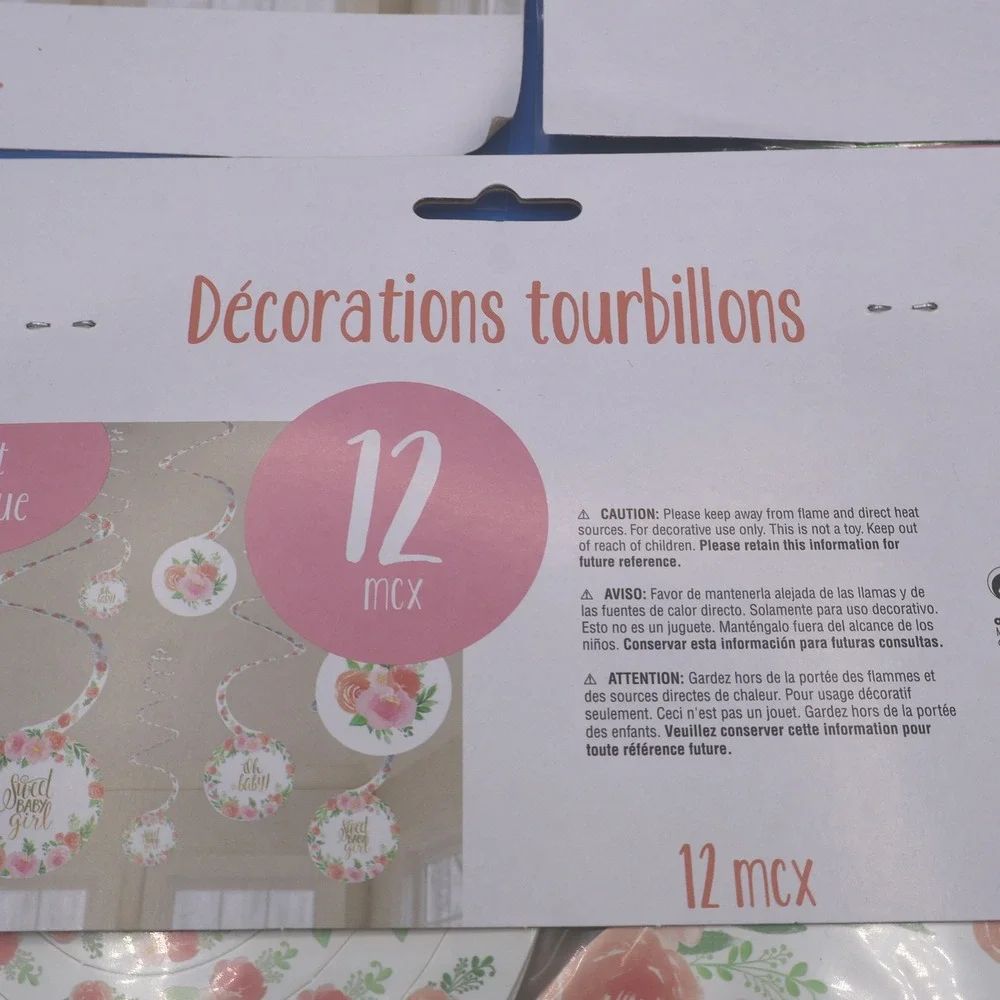 Sweet Baby Girl Swirl Decorations 12 Pcs Party Ceiling Hanging Lot of 3